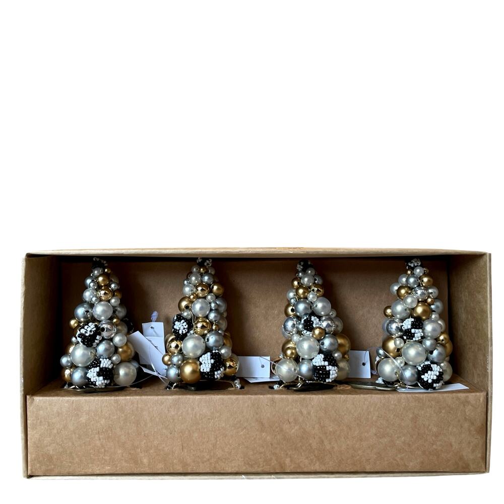 NEW Mackenzie-Childs Glam Up Beaded Tree Napkin Rings, Set of 4 Christmas Decor - Picture 6 of 8